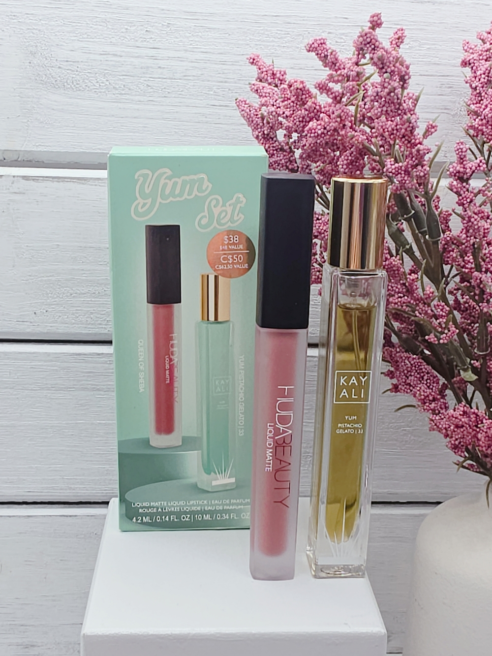 Huda Beauty Liquid Matte Lipstick - Kayali Yum Gelato Pistachio